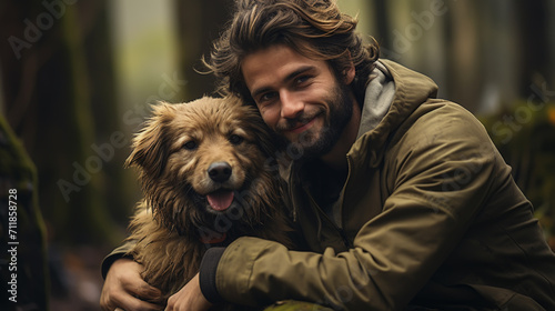Happy Handsome Man Play with Dog