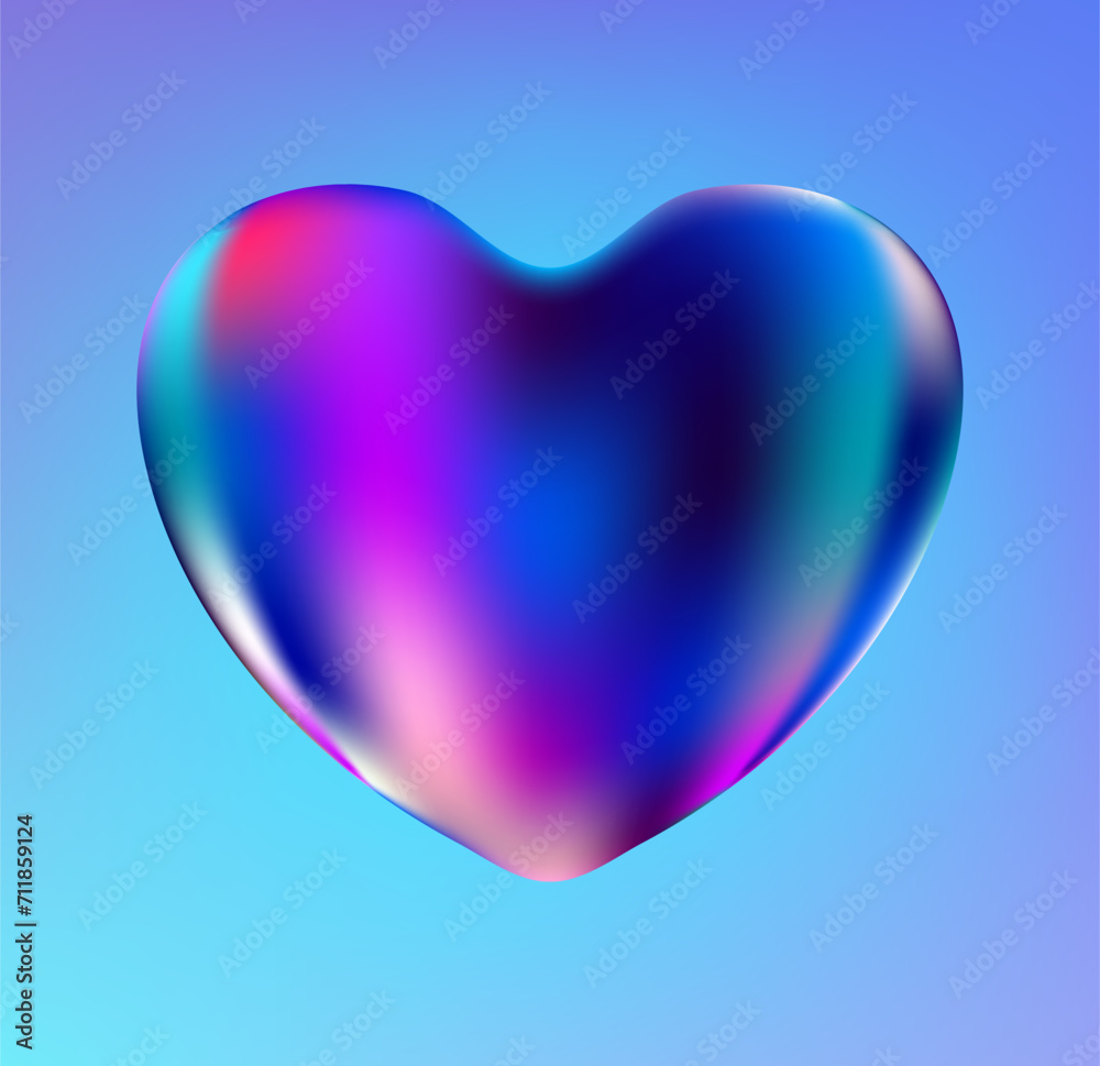 Holographic heart. Fluid liquid chrome heart shape. 3d y2k Holographic heart. Fluid liquid chrome heart shape. 3d y2k