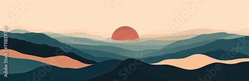 Abstract organic art concept of a mountain landscape at sunset.