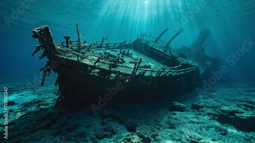 old ship destroyed under the sea