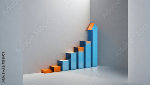 Blue stair step to growth success  3d render  progress way and forward achievement creative concept
