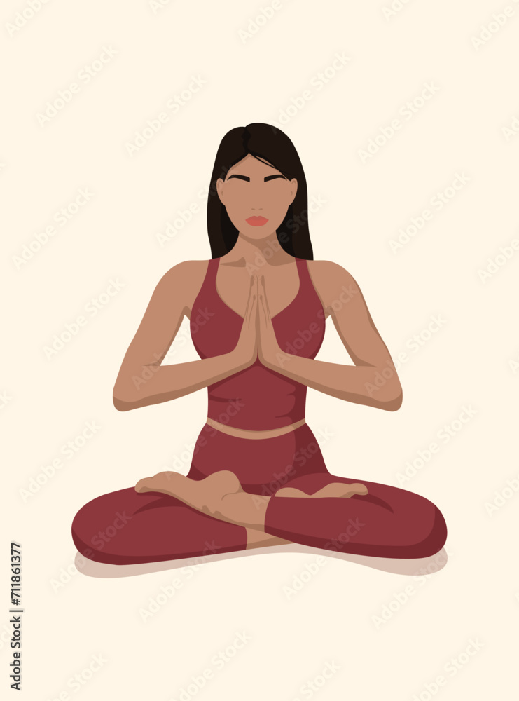 Beautiful faceless girl in lotus position doing yoga, international yoga day. Poster. Vector illustration EPS10 Beautiful faceless girl in lotus position doing yoga, international yoga day. Poster. Vector illustration EPS10