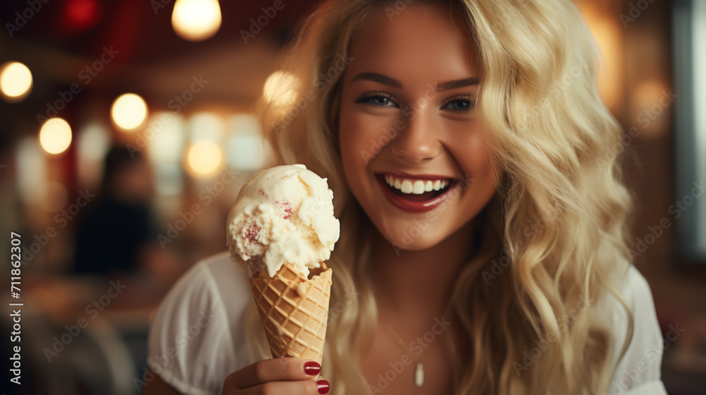 closeup fashion portrait of young hipster crazy girl eating ice cream closeup fashion portrait of young hipster crazy girl eating ice cream