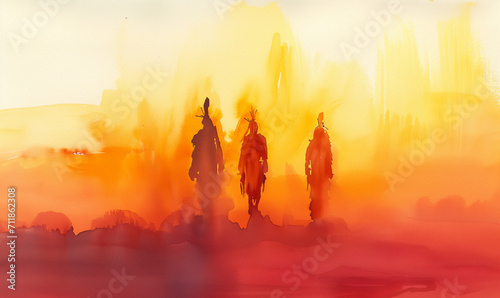 watercolor illustration of native american culture and people