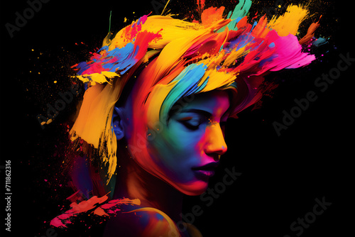 Vivid abstract design with a spectrum of flowing colors and text. Holi Festival concept