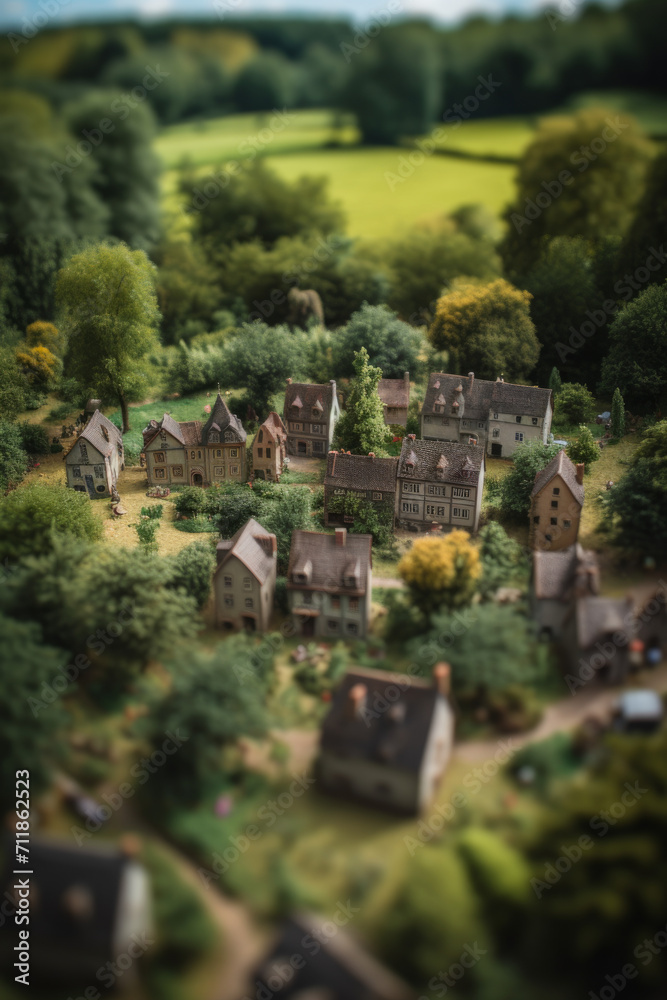 Tiny Oasis: Miniature Town Surrounded by Lush Greenery - Generative AI Artwork Tiny Oasis: Miniature Town Surrounded by Lush Greenery - Generative AI Artwork