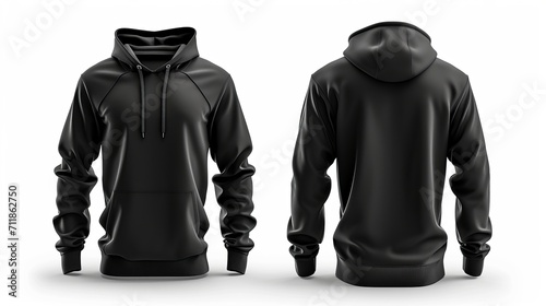 Collection of black front and back view tee hoodies isolated on white background for design mockup photo
