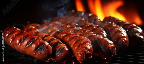 Delicious sausage merguez on barbecue grill   perfect for summer parties and grilling meat  85