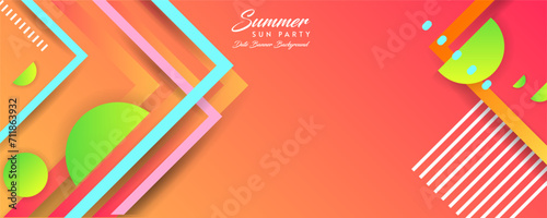 Summer Bright juicy colors background with geometric elements, lines and dots for text, universal design, banner concept