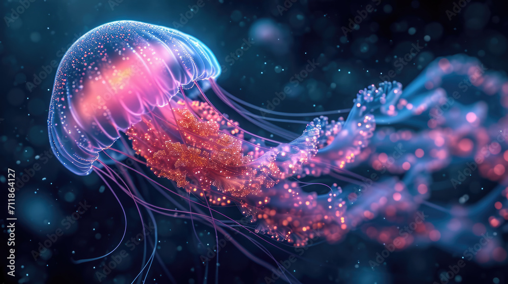 Fototapeta premium neon jellyfish of bright colors amoled Ai generative