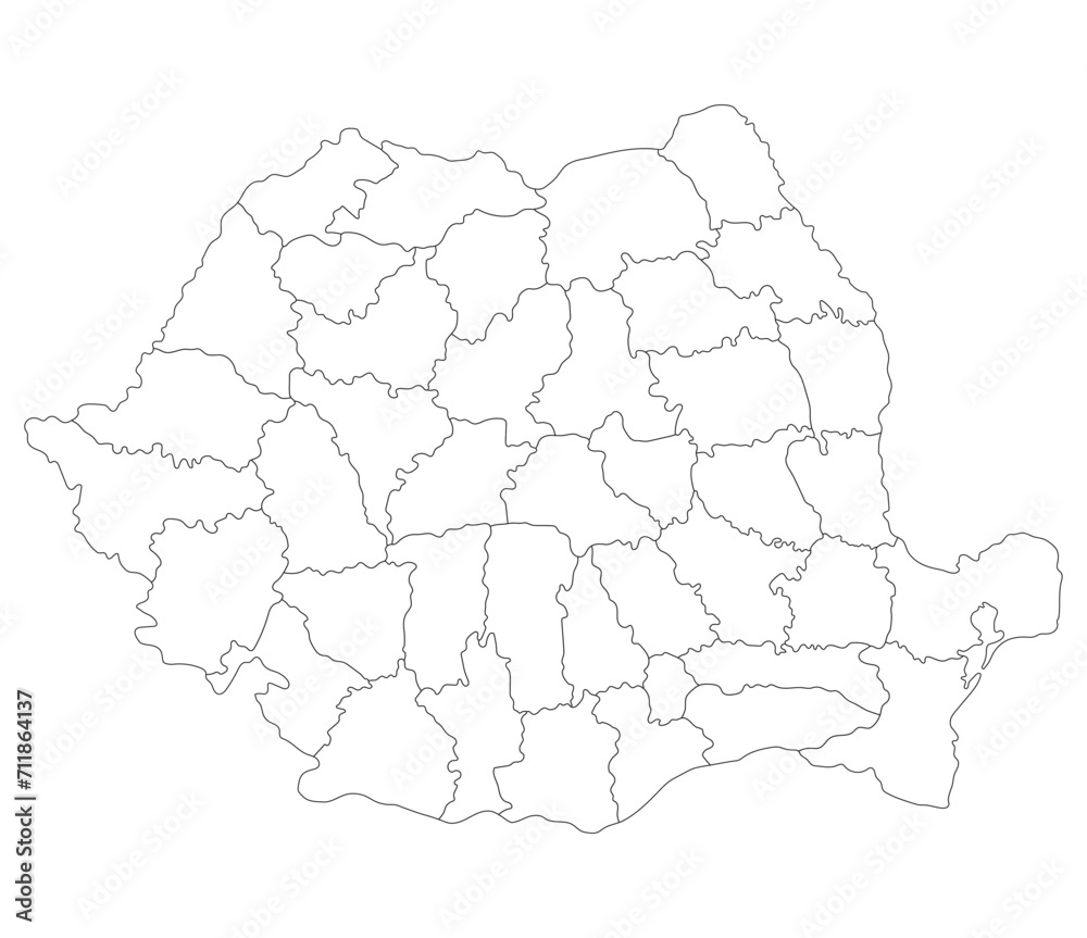Fototapeta Romania map. Map of Romania in administrative provinces in white color