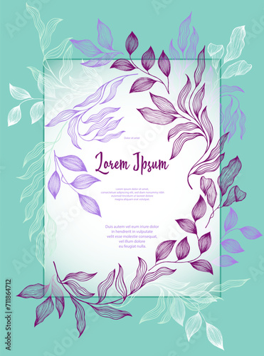 Bay leaves frame vector greeting card template. Rustic card design with laure...