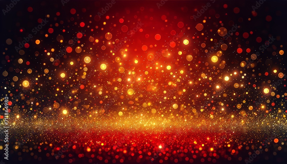 Celebratory Abstract Bokeh Gradient of Golden Sparks Against a Rich Red Background Generated Image