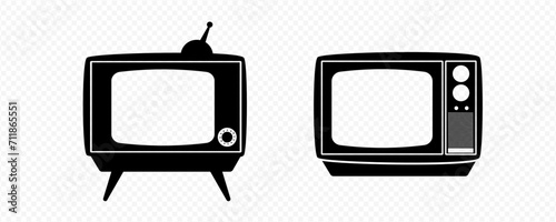 Old tv template. Vintage equipment with blank screen for video broadcasts and films with an retro design and classic analog vector antenna