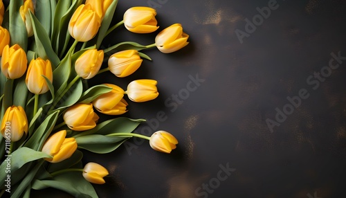 Schwarzer Hintergrundbild mit gelben Tulpen zum Muttertag / Valentinstag 
