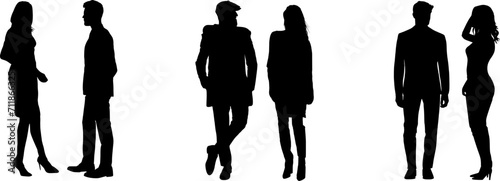Vektor Silhouette Körper Set - 3 Paare Mann und Frau - Dating Treffen Gespräch photo