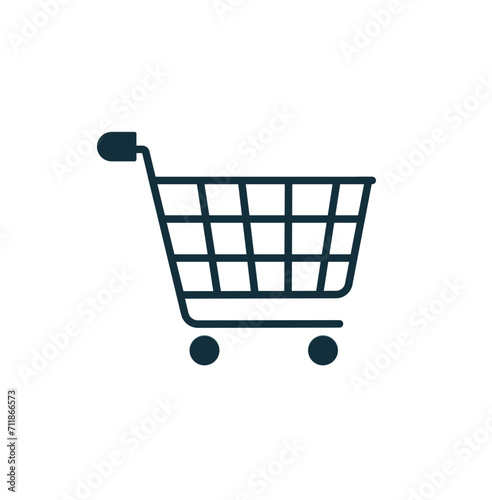 Simple black shopping cart icon design for various shopping platforms and apps. Vector illustration.