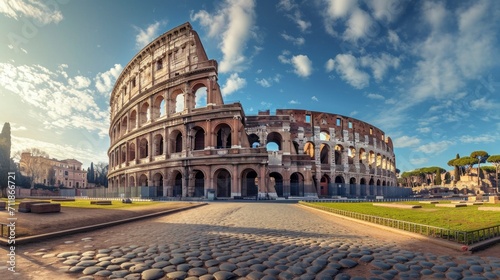 majestic roman coliseum with a beautiful sky photo
