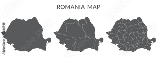 Romania map. Map of Romania in set in grey