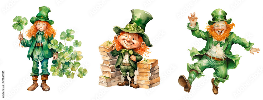 Leprechauns with money . Dwarves with money. Heroes of St. Patrick's Day. Luck, winnings, St. Patrick's Day lottery. Clipart on a transparent background Leprechauns with money . Dwarves with money. Heroes of St. Patrick's Day. Luck, winnings, St. Patrick's Day lottery. Clipart on a transparent background