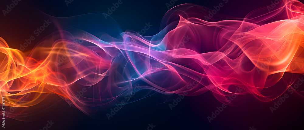 An ethereal display of vibrant hues dances gracefully against the darkness, evoking a sense of wonder and transcendence through the medium of fractal art and swirling smoke
