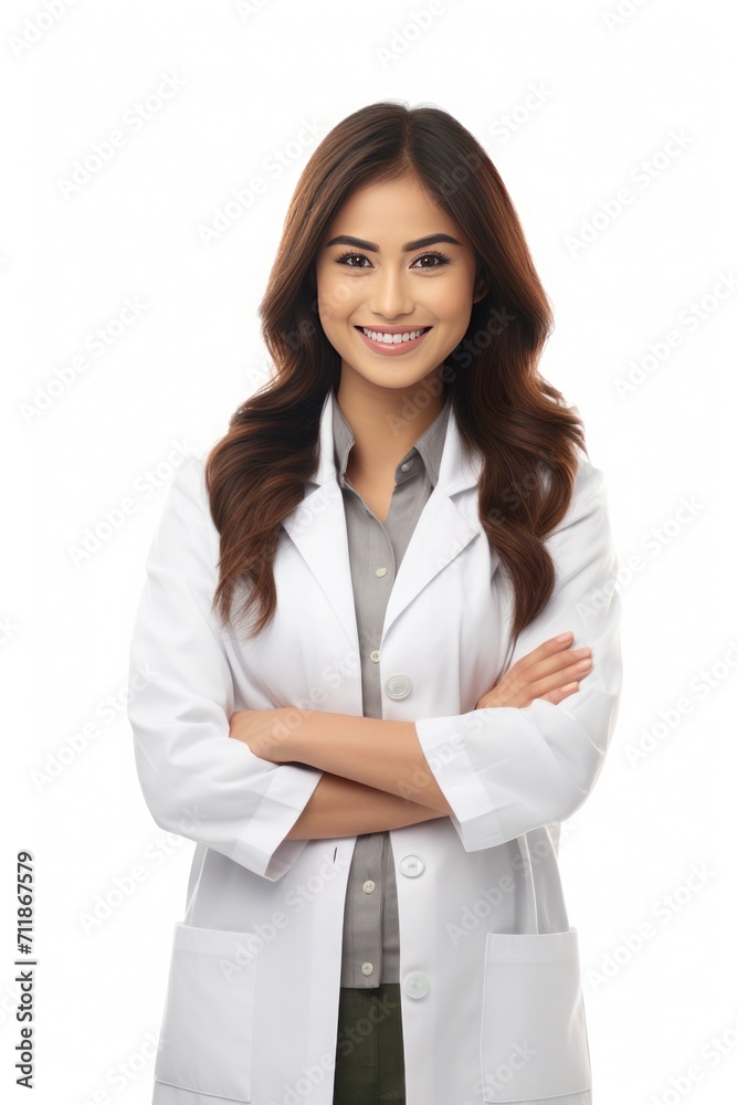 Portrait of young Asian female doctor nutritionist on white background, Closeup photo Portrait of young Asian female doctor nutritionist on white background, Closeup photo