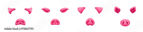 Pig mask template. Pink snout nose and ears for fun party and childrens holiday design with funny vector decorations