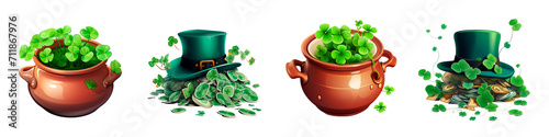 Festive clover leaves in St. Patrick's Day colors. a festive table. Clipart, scenery cut out on a transparent background photo