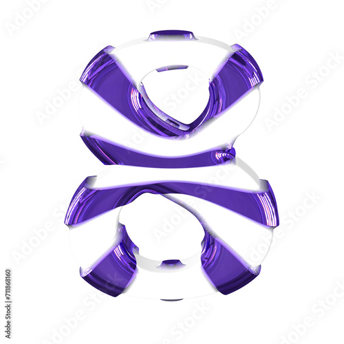 White symbol with thick dark purple straps. number 8