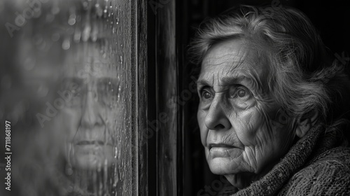 Black and white portrait of an elderly woman