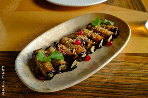 eggplant rolls with cheese and herbs