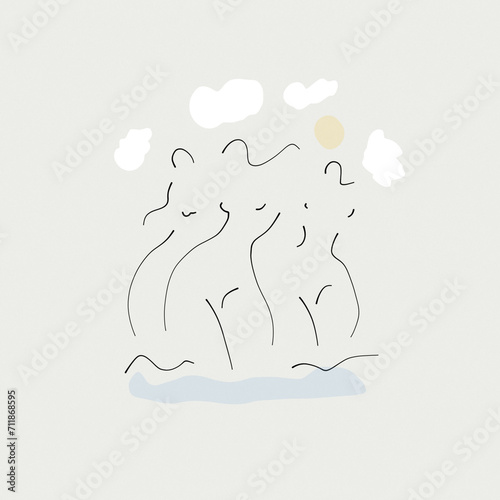 Bild auf Leinwand three graces line art icon illustration