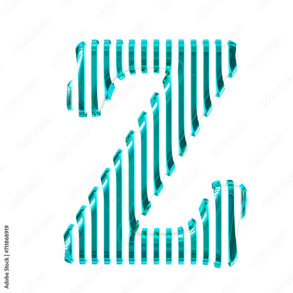 White 3d symbol with turquoise vertical ultra thin straps. letter z White 3d symbol with turquoise vertical ultra thin straps. letter z