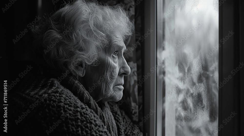 Black and white portrait of an elderly woman