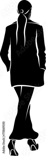 Back View of Woman Walking. Vector monochromatic illustration 