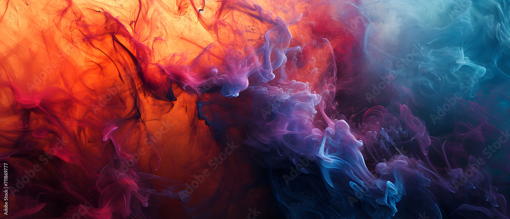 A mesmerizing cave painting brings the vibrant essence of nature to life in an abstract explosion of colorful smoke submerged in water