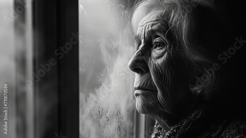 Black and white portrait of an elderly woman