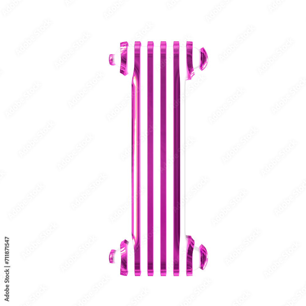 White symbol with purple vertical ultra thin straps. letter i