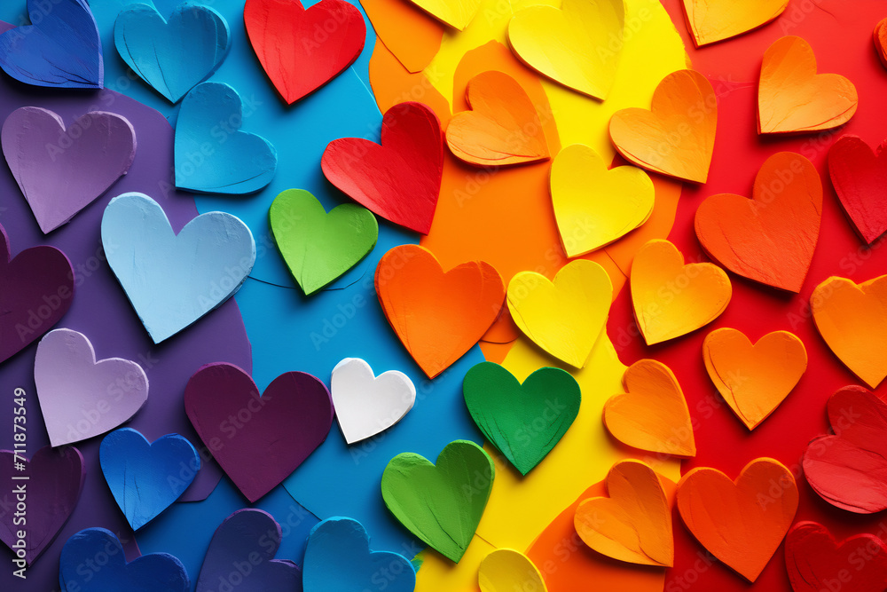 Valentines day, multicolor rainbow abstract heart design - obrazy, fototapety, plakaty 