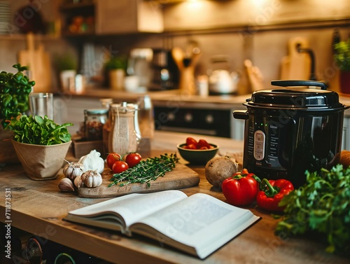 Fresh Cooking Ingredients on Rustic Kitchen Counter