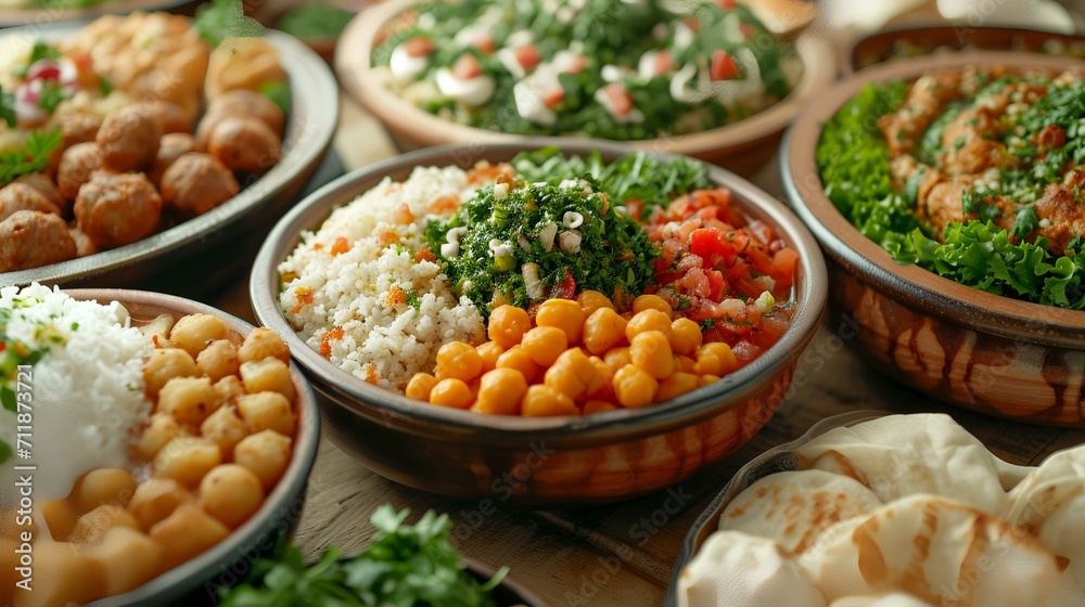 Middle Eastern or Arabic dishes on a light background Middle Eastern or Arabic dishes on a light background