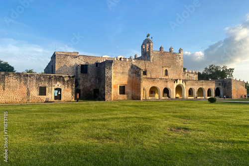 The Mexican Convent of San Bernardino of Siena in the city of Valladolid (Mexico) under the beautiful sky of the Yucatan Peninsula.