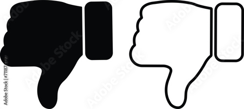 Thumbs down dislike icon in flat, line set isolated on transparent background. hate or dislike for social networks, for apps and websites. Bad choice sign. Disapproval Negative hand sign. Finger down photo
