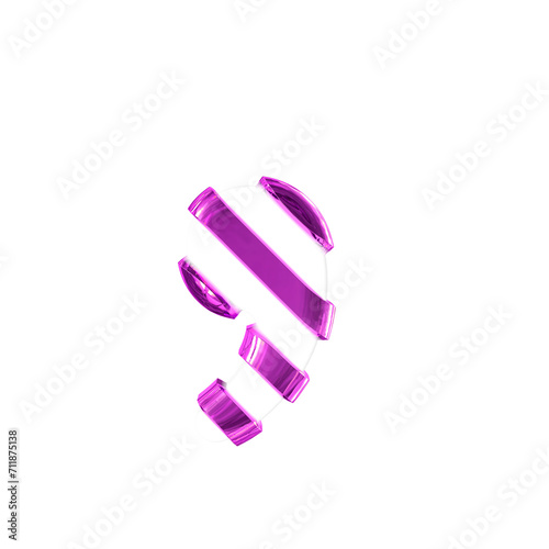 White symbol with thin purple diagonal straps