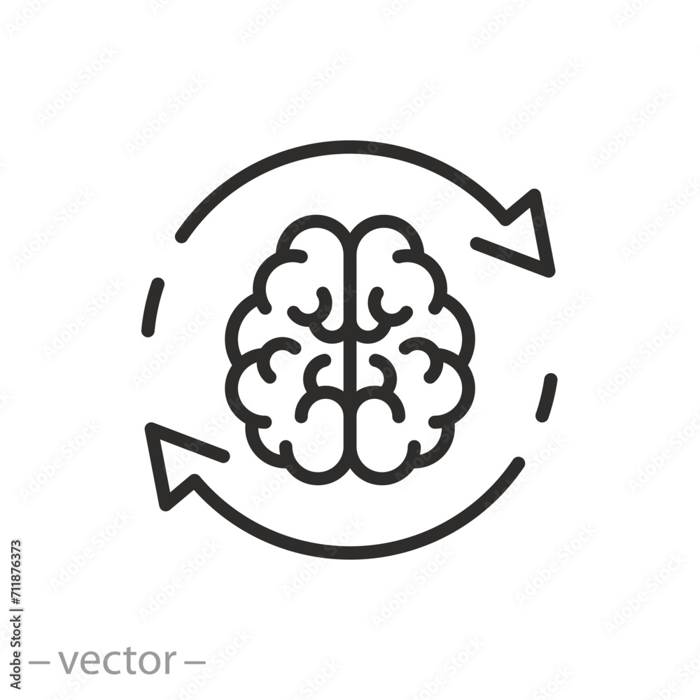 thinking refresh icon, update work brain, intelligence activity, brain with circulation arrows, thin line symbol on white background - editable stroke vector illustration thinking refresh icon, update work brain, intelligence activity, brain with circulation arrows, thin line symbol on white background - editable stroke vector illustration