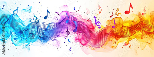 Vibrant music wave with floating notes capturing the essence of street festivals. 