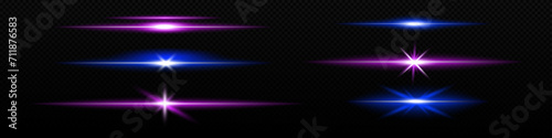 Neon flash glowing purple line. Neon strip beam vector