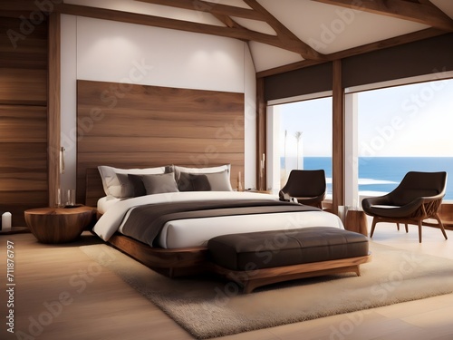 Bedroom with sophisticated furnishings and breathtaking sea views