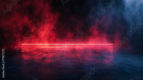 Neon abstract scene background with smoke  concrete  reflection.
