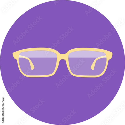 Minimalist yellow glasses on purple background. Simple eyewear design. Fashion accessories vector illustration.